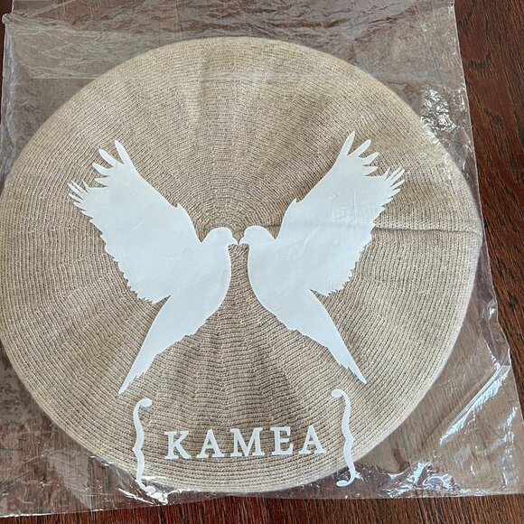 Lady French Beret 100% Mixed Wool Beret Floral Beige By Kamea NWT